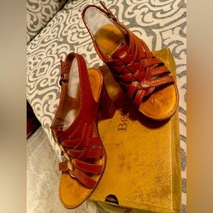 Gently worn Cognac leather born platform sandal